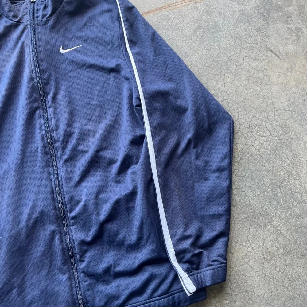 Nike Mens Track Jacket Navy Blue White Stripe Full Zip Swoosh Logo Medium